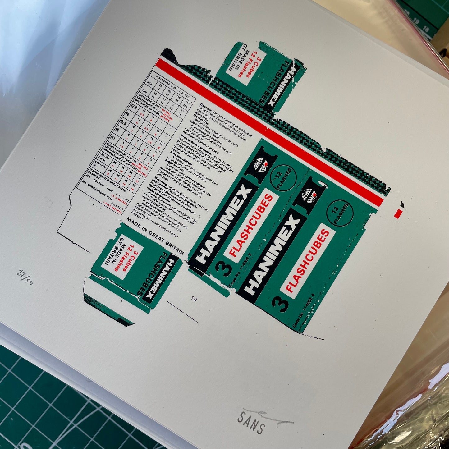 Vintage Hanimex Flash Cube Original Three Colour Screen Print
